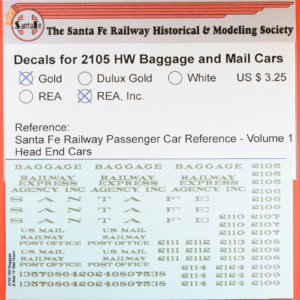 HO Decals - 2105 Series HW Baggage & Mail, Gold REA, Inc.