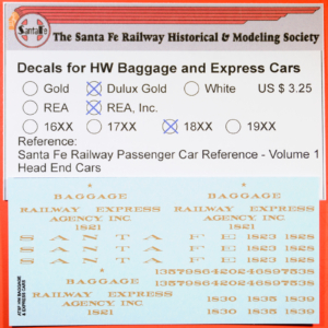 HO Decals - 18XX Series HW Baggage & Express Car, Dulux Gold REA, Inc.