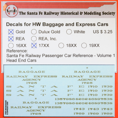 HO Decals - 17XX Series HW Baggage & Express Cars, Gold REA