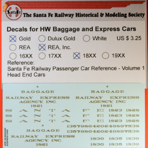 HO Decals - 18XX Series HW Baggage & Express, Gold REA, Inc.