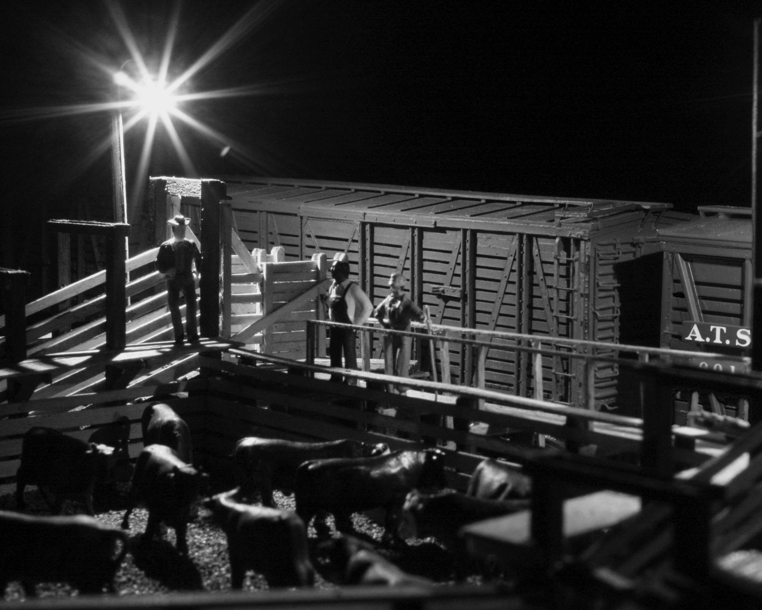 Modeled night scene in stockyard