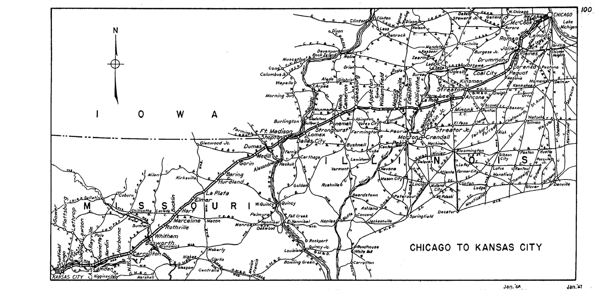 1951 Chicago to Kansas City track charts [WA] The Santa Fe Railway